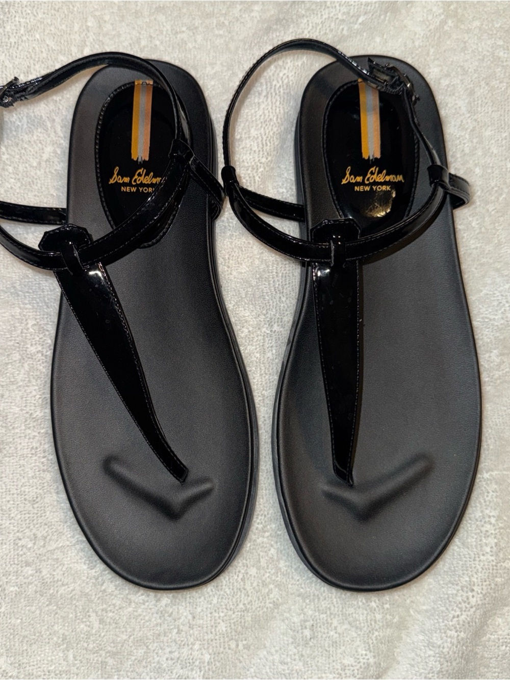 Sam Edelman Black Patent T-Strap Sandals